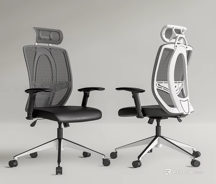 Ergonomic Office Chair with Mesh Back Adjustable Headrest Black Seat and Five Star Caster Base 3d model 