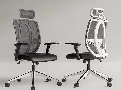 Ergonomic Office Chair with Mesh Back Adjustable Headrest Black Seat and Five Star Caster Base 3d model