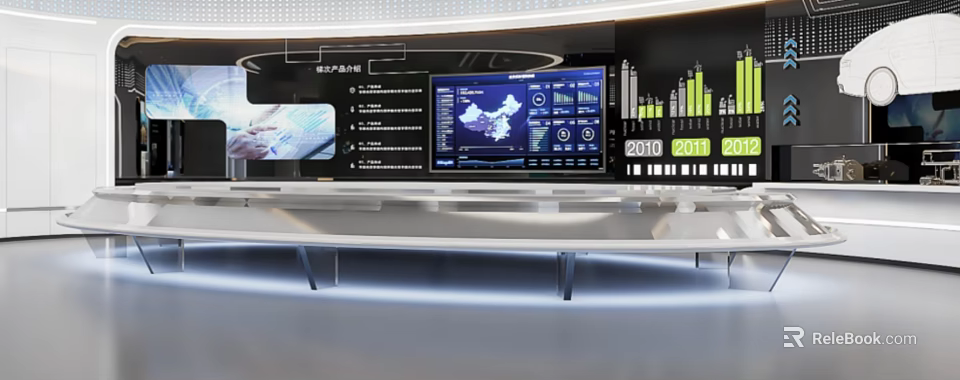 High Tech Control Panel With Multiple Screens Data Charts Maps And Digital Displays 3d model