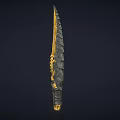 Decorative Weapon Featuring Golden Black Design Skeleton Handle and Sharp Textured Blade 3d model