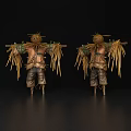 Game And Movie Scarecrow Character With Straw Body Straw Hat Clothing And Back Straw Decorations