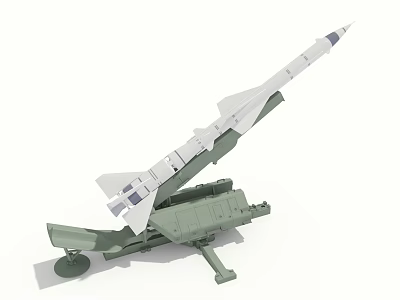 Detailed Military Missile Weapon Model Mounted On Green Launcher Structure With Stable Base 3d model