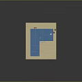 Small Building Model With Blue Roof White Walls Windows And Red Elements On Platform Base