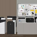 Modern Office Workspace With Multifunction Printers Copiers And Bulletin Board 3d model