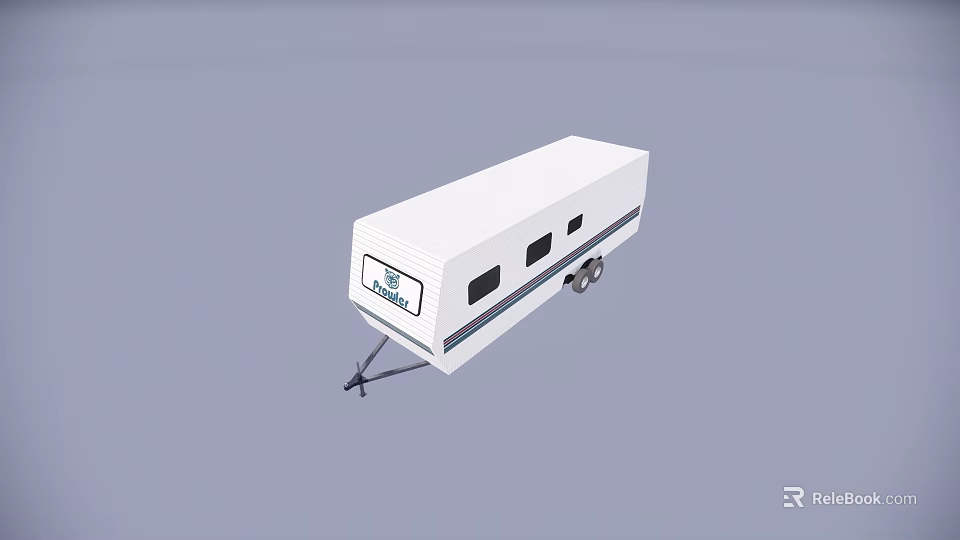 White Travel Trailer With Windows Wheels And Safe Brand Logo 3d model 