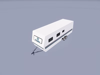 White Travel Trailer With Windows Wheels And Safe Brand Logo 3d model