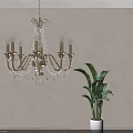 Elegant Vintage Crystal Chandelier With Golden Frame And Candle Shaped Lights In Interior