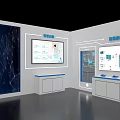 Modern Exhibition Booth for Water Treatment with Logo Display Graphics and Blue Illustrations 3d model