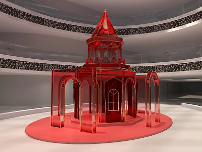 Fashion Runway Stage Featuring Red Tower Like Structure And Multi Tiered Seats 3d model