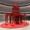 Fashion Runway Stage Featuring Red Tower Like Structure And Multi Tiered Seats 3d model