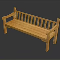 Natural Wooden Outdoor Bench with Slatted Backrest and Armrests Simple Design