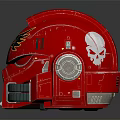 Red Sci Fi Helmet With Eagle Design And Silver Accents On Black Background
