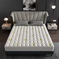 Modern Mattress With Green Leaf Patterns And Gray Upholstered Headboard In Bedroom
