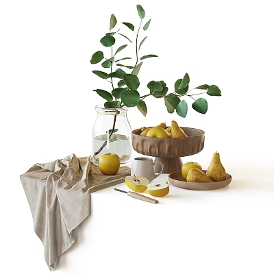 Elegant Fruit Arrangement With Glass Jar Ceramic Dishes And Cloth 3d model Elegant Fruit Arrangement With Glass Jar Ceramic Dishes And Cloth 3d model