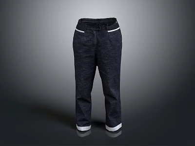 Stylish Dark Denim Jeans With White Cuffed Hems And Waistband Details 3d model