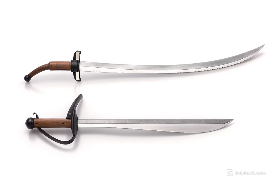 Antique Swords With Wooden Handles Metal Blades And Crossguards Displayed On White Background 3d model 