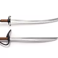 Antique Swords With Wooden Handles Metal Blades And Crossguards Displayed On White Background