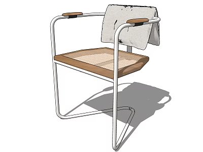 Stylish Modern Leisure Chair With Metal Frame Woven Seat And Brown Armrests 3d model