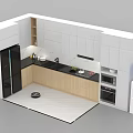 Modern Kitchen Appliances Featuring White Cabinets Black Refrigerator Wooden Countertop And Built In Oven