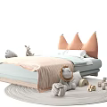 Kids Bed With Crown Shaped Headboard And Soft Pink Blue Bedding For Children
