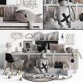 Ornament Decoration Set Featuring White Bear Figurine Hello Neon Sign Cloud Decor And Vintage Radio