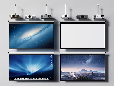 Wall Mounted Projection Monitoring Systems With Multiple Screens And Projectors 3d model