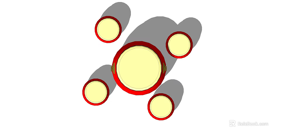 Stylish Round Table Set with Red Frame Yellow Surface and Four Chairs 3d model 