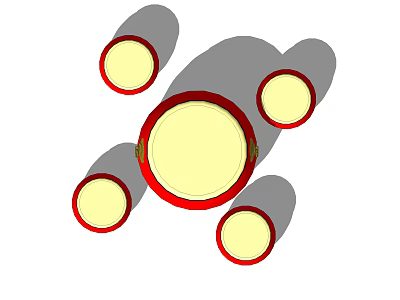 Stylish Round Table Set with Red Frame Yellow Surface and Four Chairs 3d model