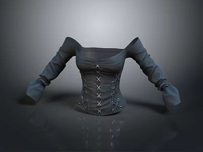 Black Long Sleeve Corset Daily Life Essential With Front Crisscross Lacing Retro Gothic Style 3d model
