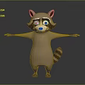 3D Raccoon Character Standing With Arms Outstretched Surprised Expression Brown Gray Fur And Striped Tail