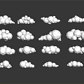 White Polygonal Clouds In Various Shapes With Reflections On Dark Background