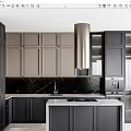 Modern Kitchen Interior Design With Dark Light Cabinets Marble Backsplash And Island