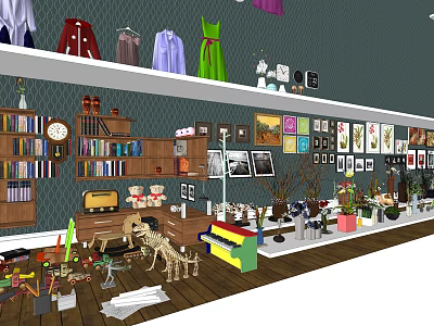 Wooden Bookcase Filled With Books Decorative Items And Wall Art In Home Interior 3d model