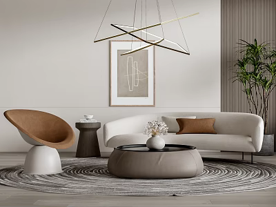 Modern Sofa Coffee Table Set With Round Coffee Table Decorative Pillows And Area Rug 3d model