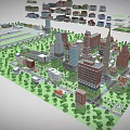 Diverse Buildings City Model with Green Areas and Urban Layout