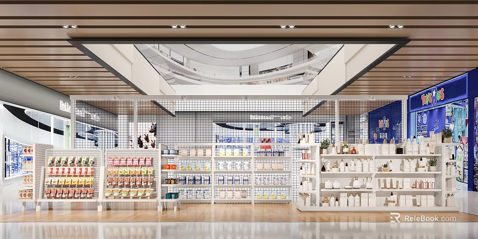 Supermarket Department Store Interior With Well Organized Shelves And Various Products 3d model 