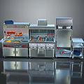 Commercial Kitchen Equipment Set Featuring Stainless Steel Workstations Storage Cabinets And Refrigeration Unit