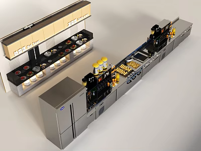 Modern Open Kitchen Interior With Stainless Steel Appliances Island Counter And Cabinets 3d model