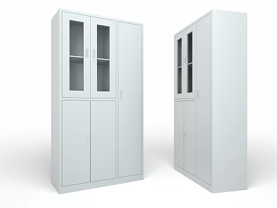 Modern White Bookcase Design With Glass Doors And Storage Cabinets 3d model