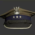 Vintage Style Brown Blue Brim Hat With Stars And Emblem Design