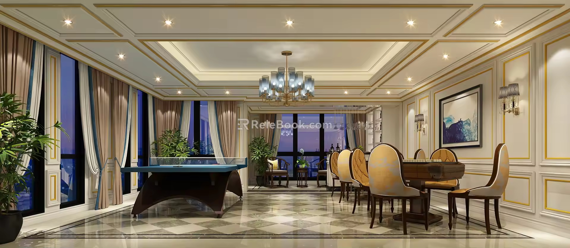 New Middle Mahjong Fitness Multi-function Area Lounge 3d model