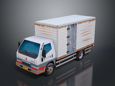 Mitsubishi Box Truck With Rusted Exterior And White Cargo Box Design 3d model