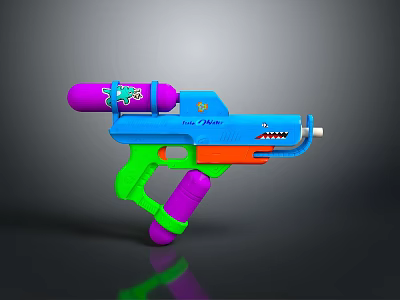 Colorful Water Gun Weapon With Blue Green Purple Orange Shark Mouth Design For Kids 3d model