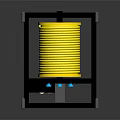 Black Frame Cube Structure With Yellow Circular Object Blue Dots And Mechanical Components