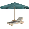 Reclining Lounge Chair with Teal Umbrella and Beige Cushions for Outdoor Relaxation