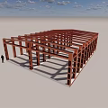Large Wooden Pergola Structure Featuring Multiple Beams Columns And Concrete Floor 3d model