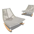 Comfortable Leisure Rocking Chair With Woven Backrest Light Gray Cushion And Wooden Rocking Legs