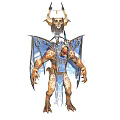 Mythical Tribal Creature Character With Skull Headdress Blue Wings And Tattooed Body
