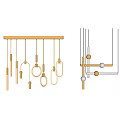 Modern Brass Chandelier Design With Geometric Rings Linear Pendants And Spherical Accents For Home Decor