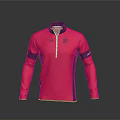 Red Long Sleeve Shirt With Black Cuffs Collar White Zipper And Front Logo